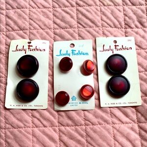 VINTAGE - 70s Judy Fashion  Ruby Red Buttons - 3 sets: 4x small 4x large